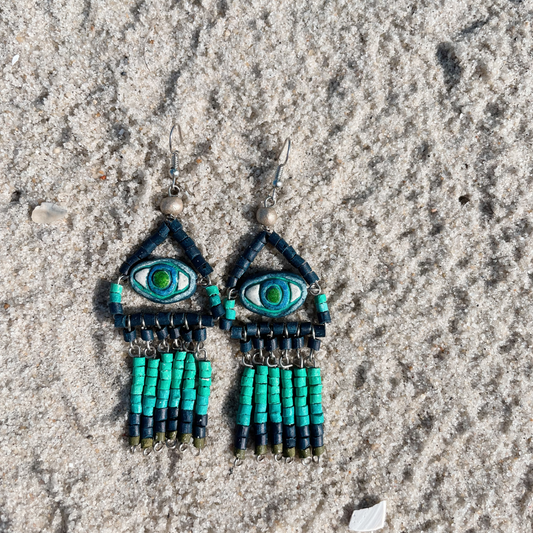 Beaded Eye Earrings ~ Ocean