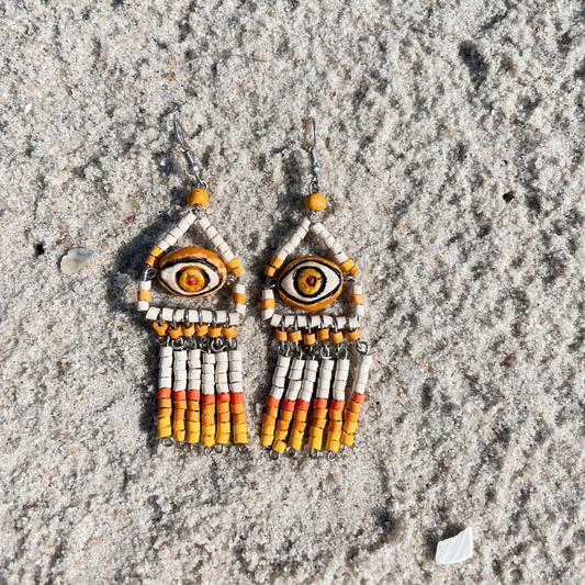 Beaded Eye Earrings ~ Sand