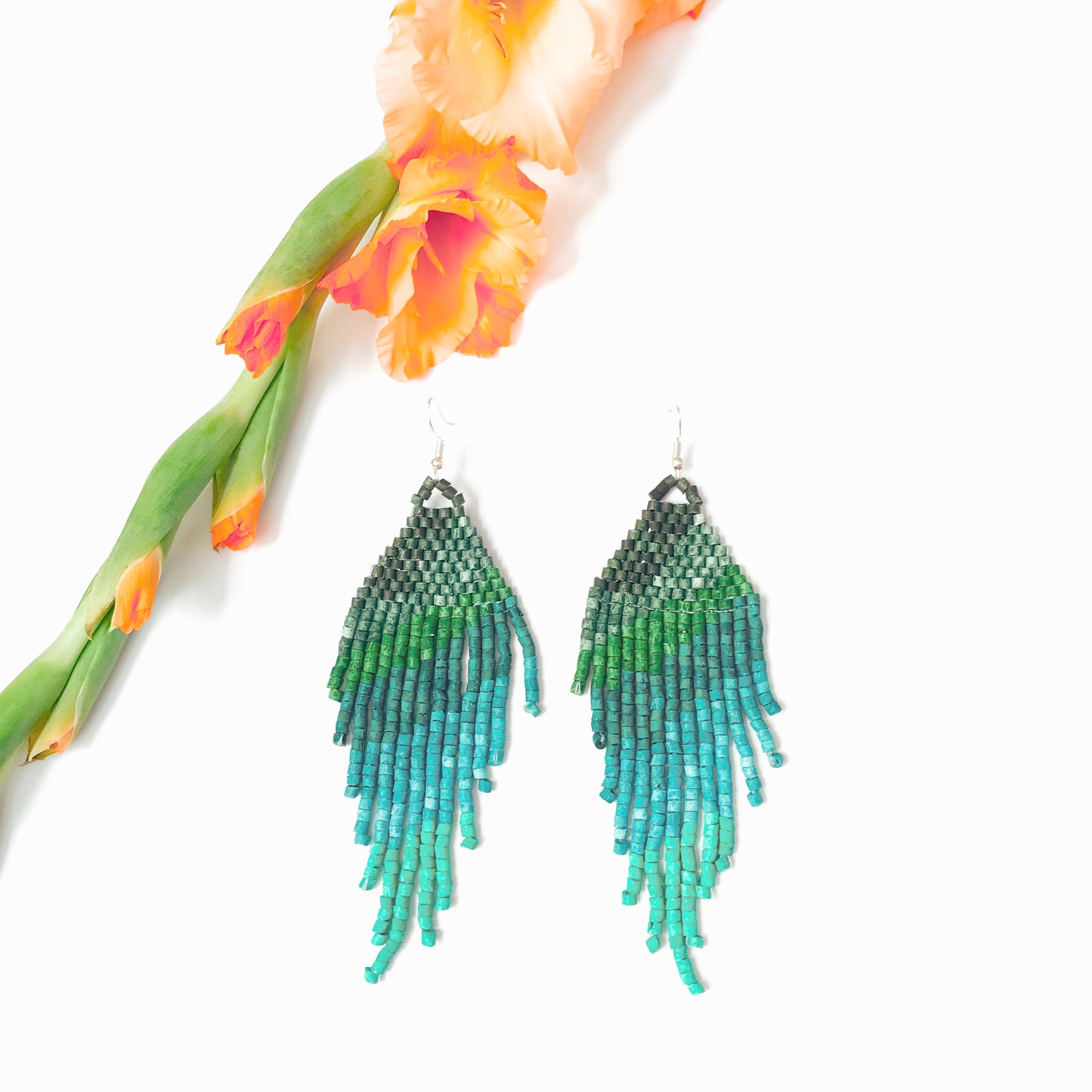 Beaded Earrings ~ Turquoise Green Ombre